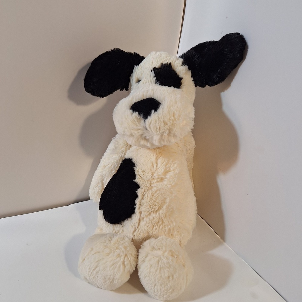 Jellycat Bashful Black Cream White Dog Spot Puppy Plush Stuffed Animal Toy 12"